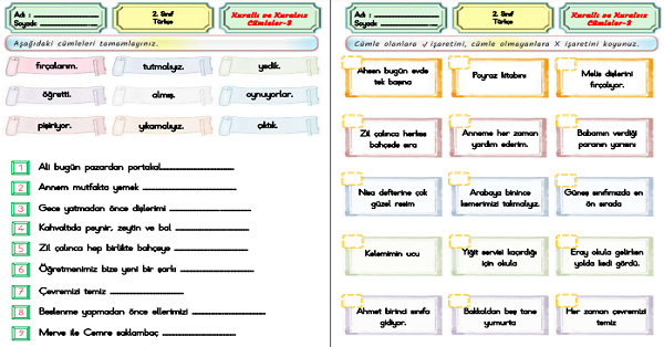 2. Sınıf Türkçe Kurallı ve Kuralsız Cümleler Etkinliği-3
