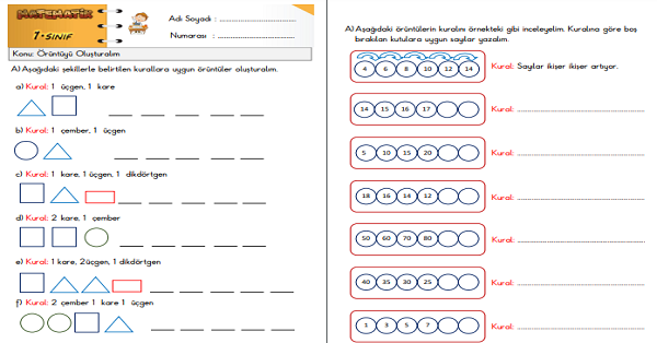1. Sınıf Matematik Örüntü Etkinliği 2