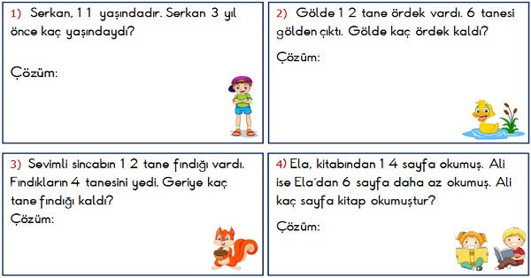 1. Sınıf Matematik Çıkarma İşlemi ile İlgili Problemler 3