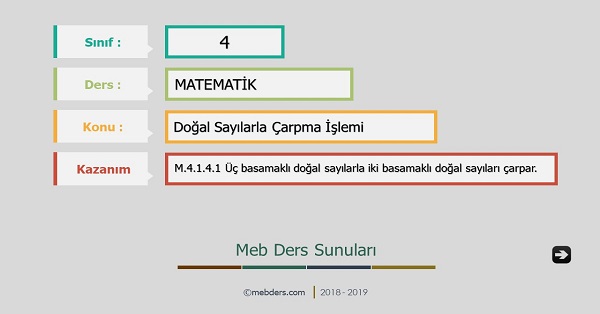 4. Sınıf Matematik Doğal Sayılarla Çarpma İşlemi Sunusu