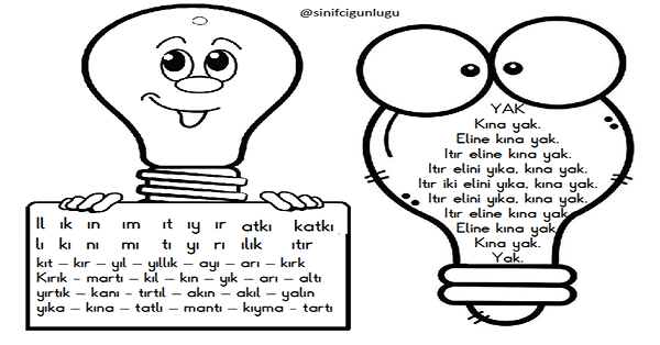 1. Sınıf İlk Okuma Yazma (I-ı Sesi) Ampul Hece- Kelime ve Okuma Metni