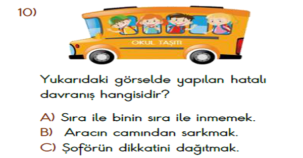 2. Sınıf Hayat Bilgisi Yolculukta Güvenlik Kurallarına Uyarım Kazanım Testi