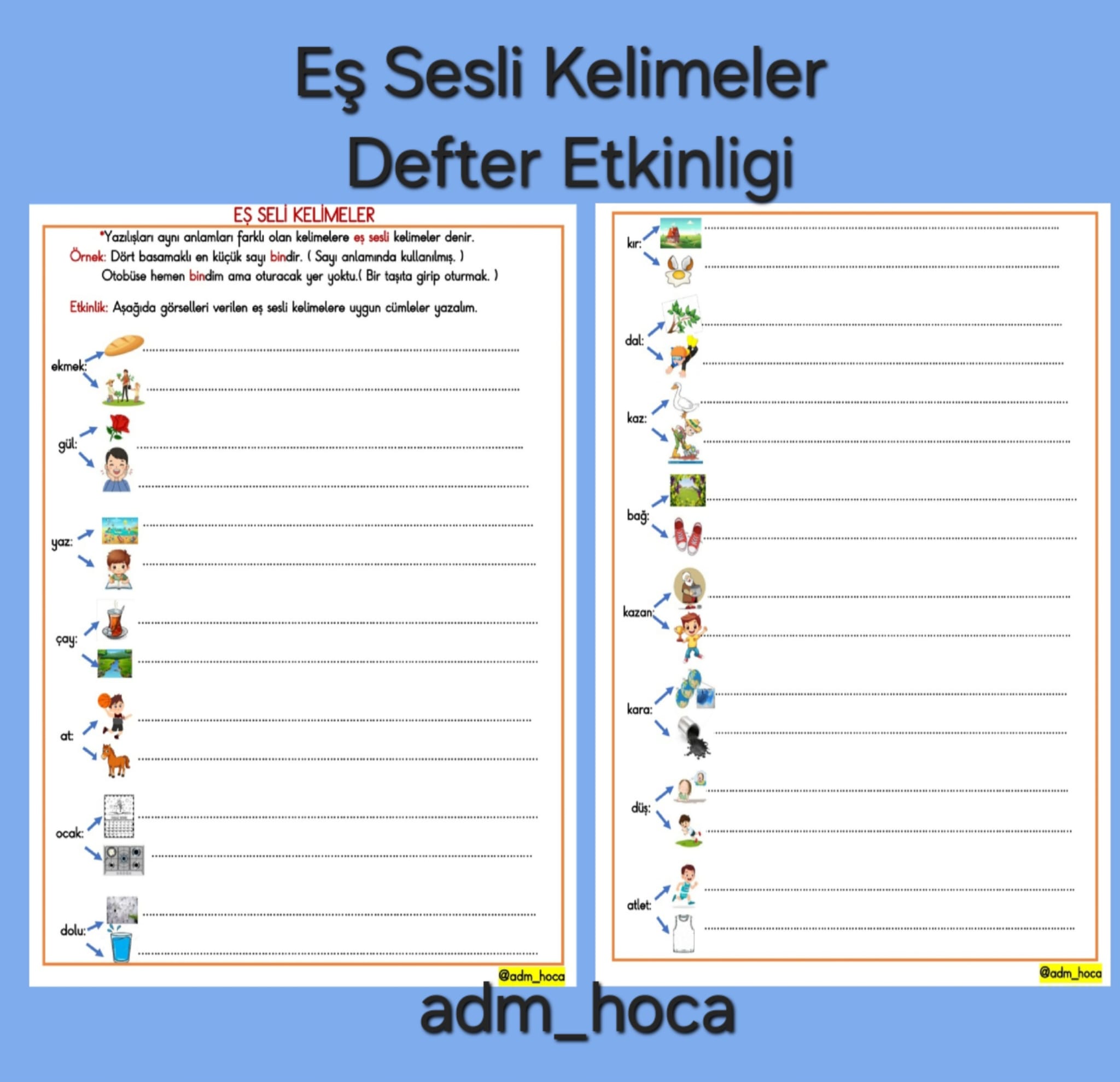 4. Sınıf Türkçe Eş Sesli Kelimeler Defter Etkinliği