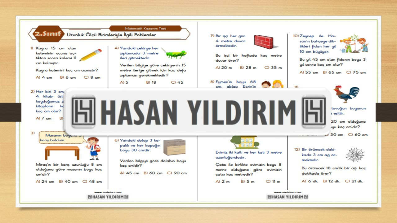 2. Sınıf Matematik Uzunluk Ölçü Birimleriyle İlgili Problemler Testi