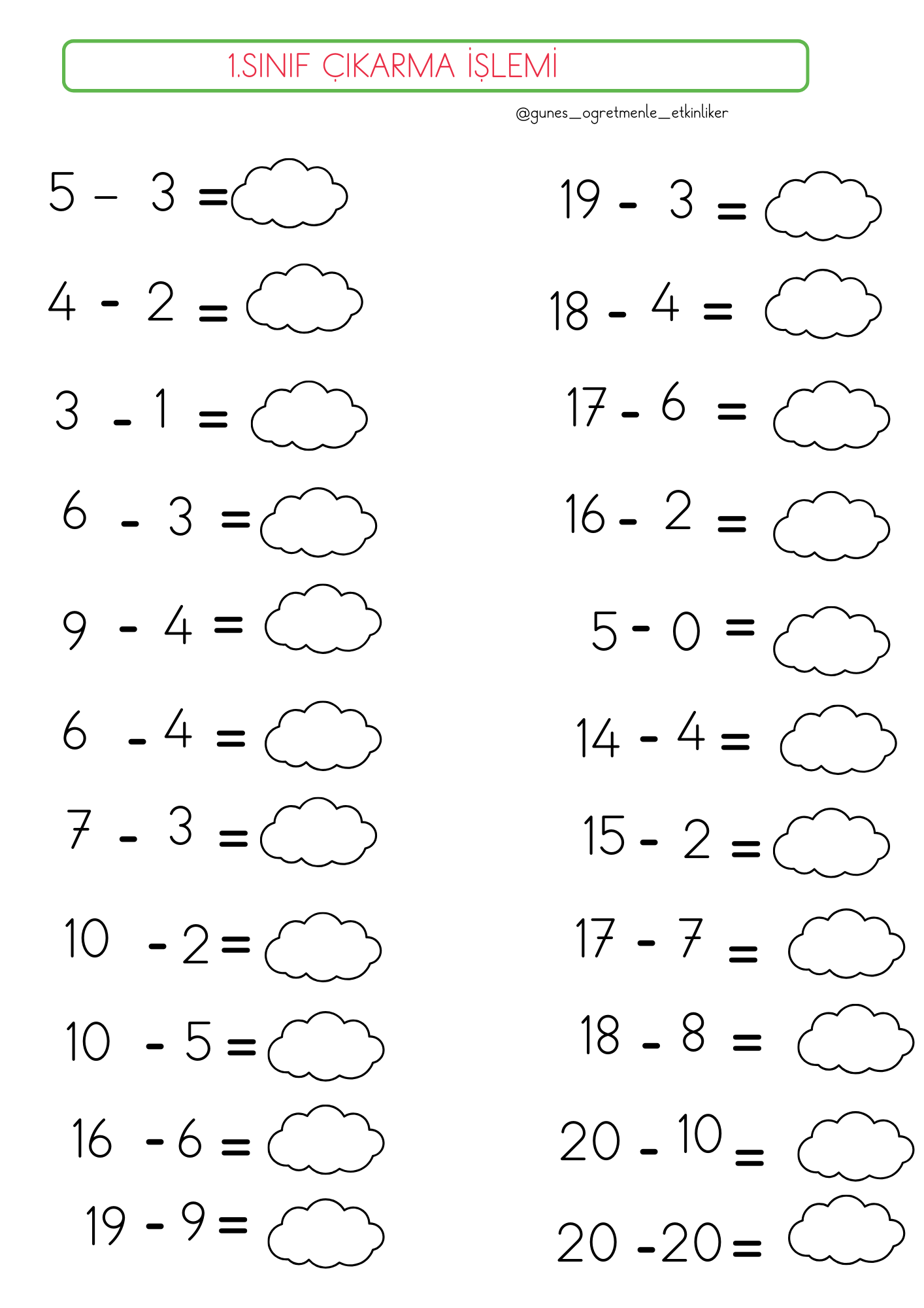 1. Sınıf Matematik Çıkarma İşlemi ve Problemleri