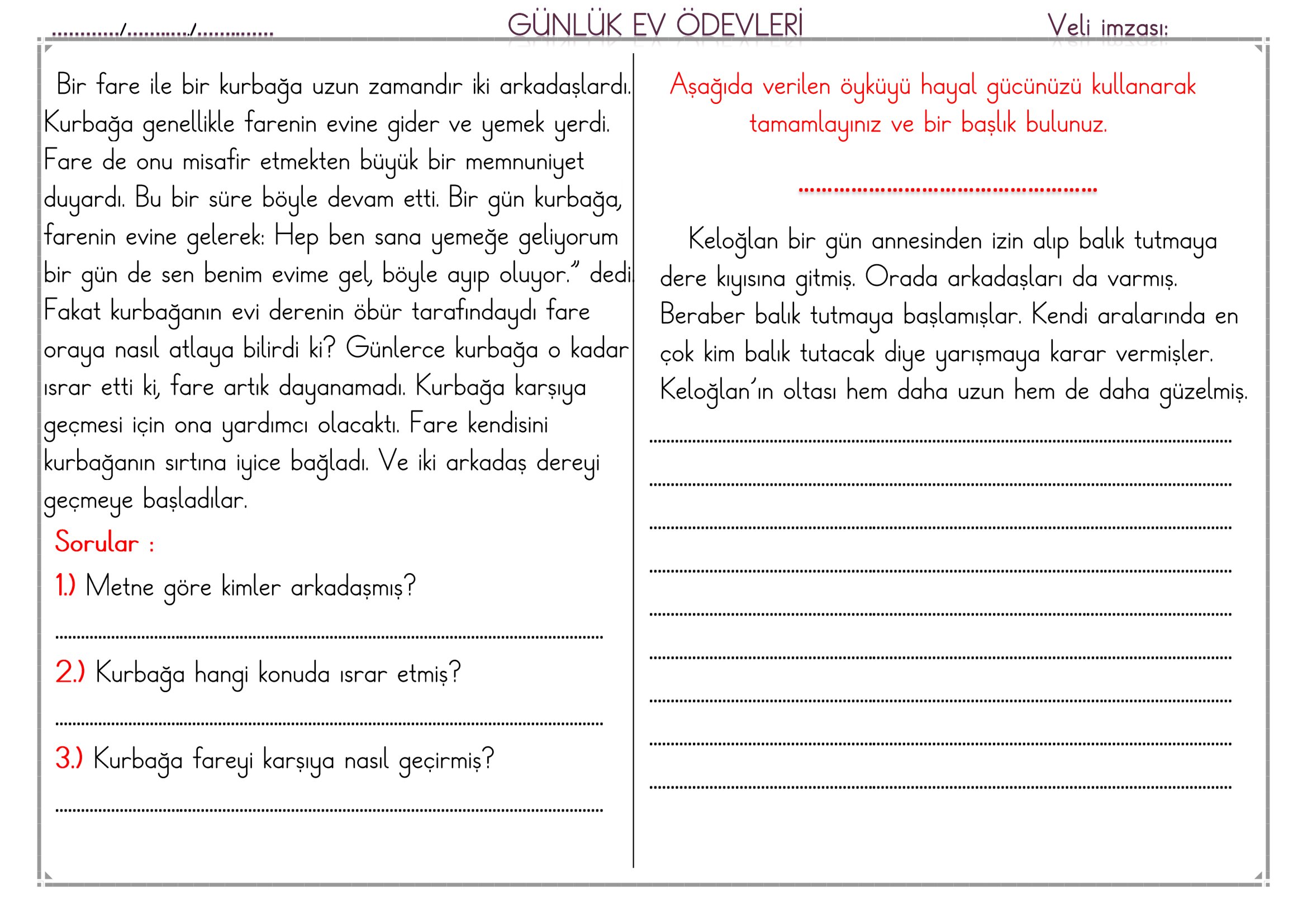 1. Sınıf - 16 Nisan 2026 Günlük Ev Ödevleri