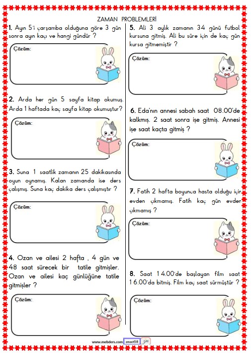 2. Sınıf Matematik Zaman Problemleri Etkinliği 11
