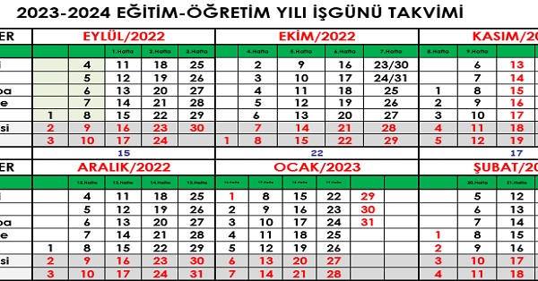 2023-2024 Eğitim Öğretim Yılı Çalışma Takvimi