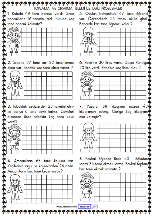1. Sınıf Matematik Toplama ve Çıkarma İşlemi Problemleri Etkinliği 16