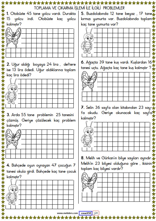 1. Sınıf Matematik Toplama ve Çıkarma İşlemi Problemleri Etkinliği 2