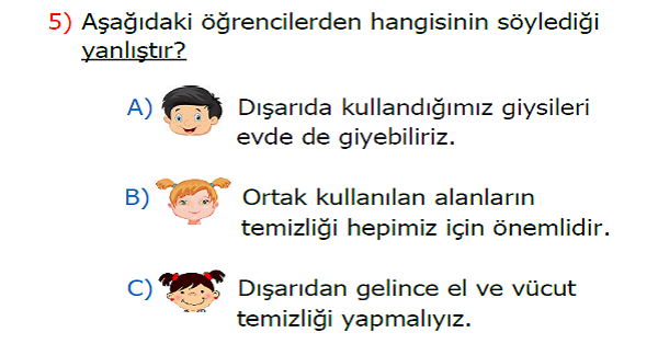 3. Sınıf Hayat Bilgisi Temizlik Önemlidir Kazanım Testi