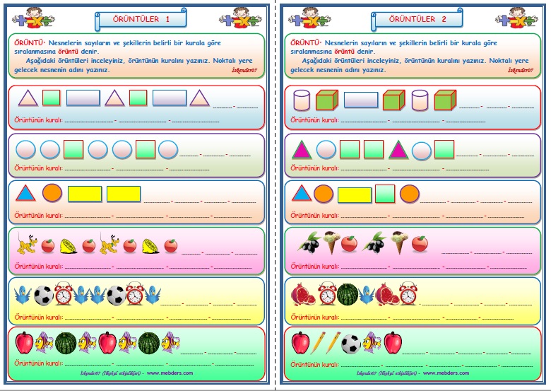 1. Sınıf Matematik Geometrik Örüntüler 1-2 (2 Sayfa)