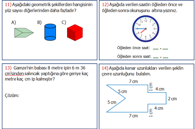 3. Sınıf Matematik Genel Değerlendirme Etkinliği 1