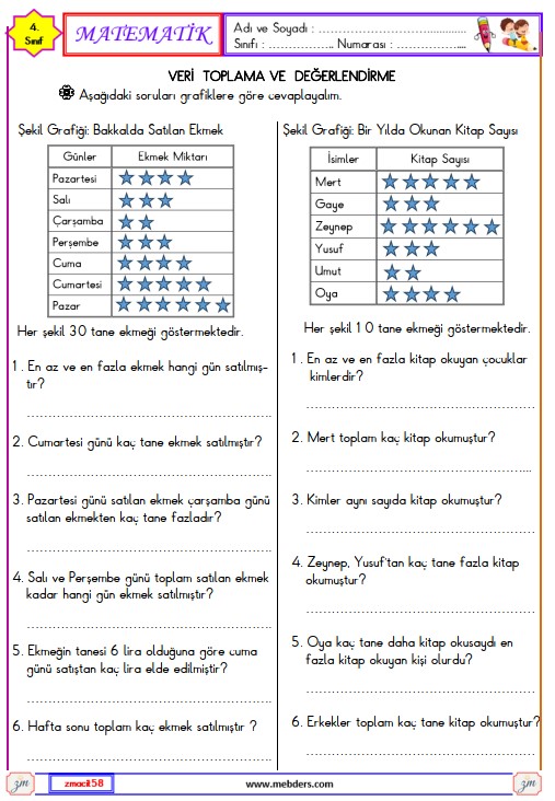 4. Sınıf Matematik Veri Toplama ve Değerlendirme Etkinliği 13