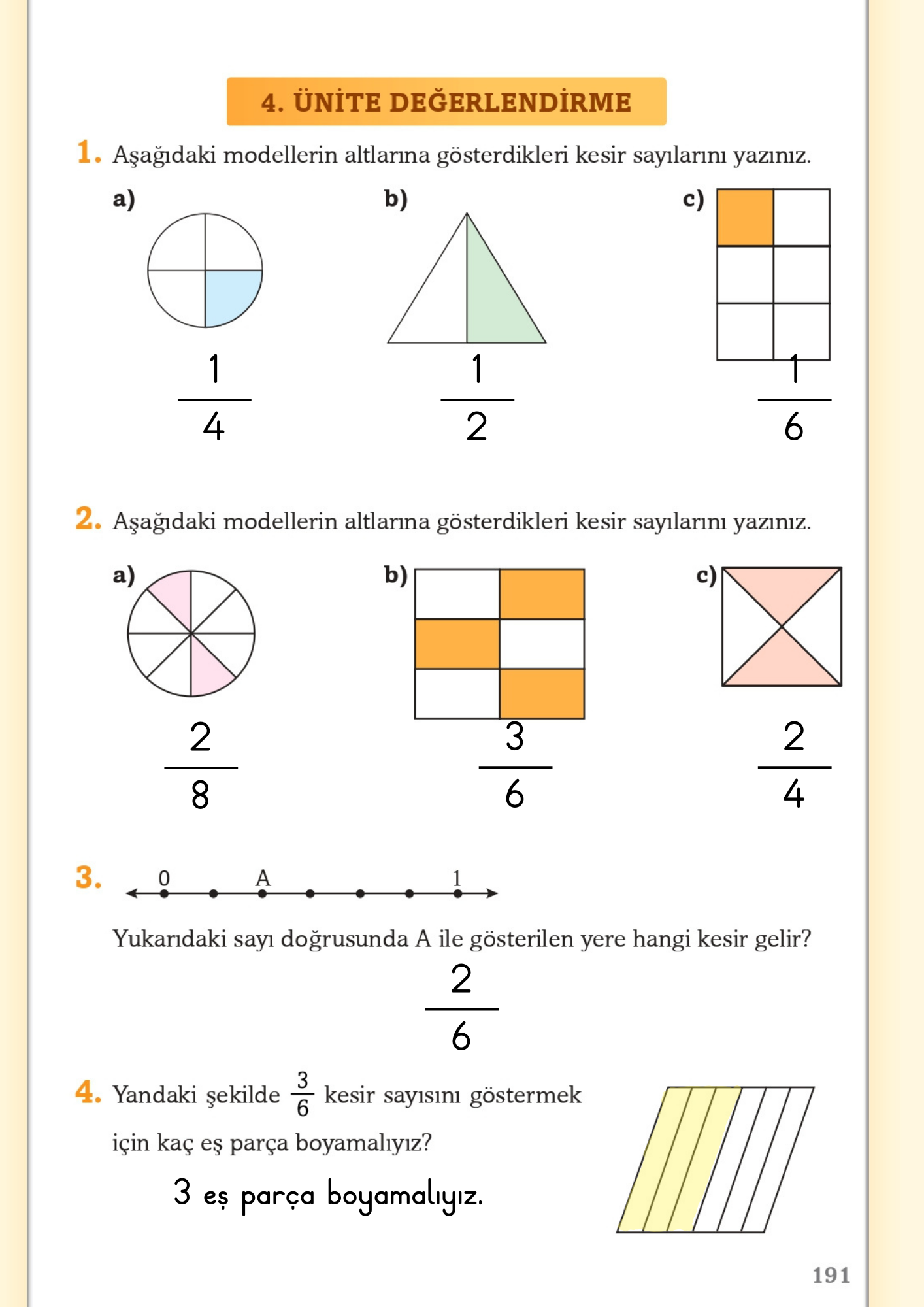 3. Sınıf Matematik Ekoyay Yayınları 4. Ünite Değerlendirmesi Cevapları