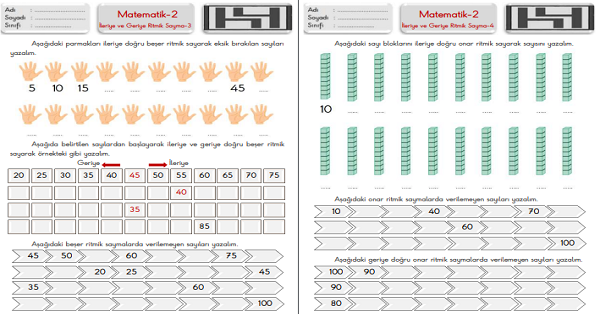 2. Sınıf Matematik Ritmik Sayma Çalışma Sayfaları