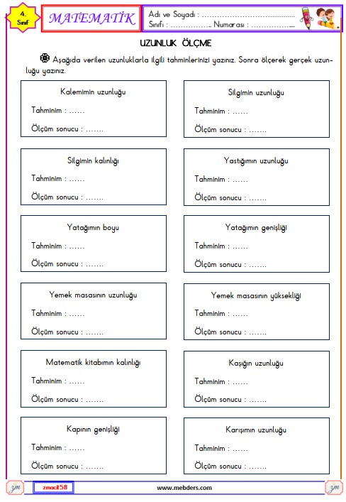 4. Sınıf Matematik Uzunluk Ölçme Etkinliği 21
