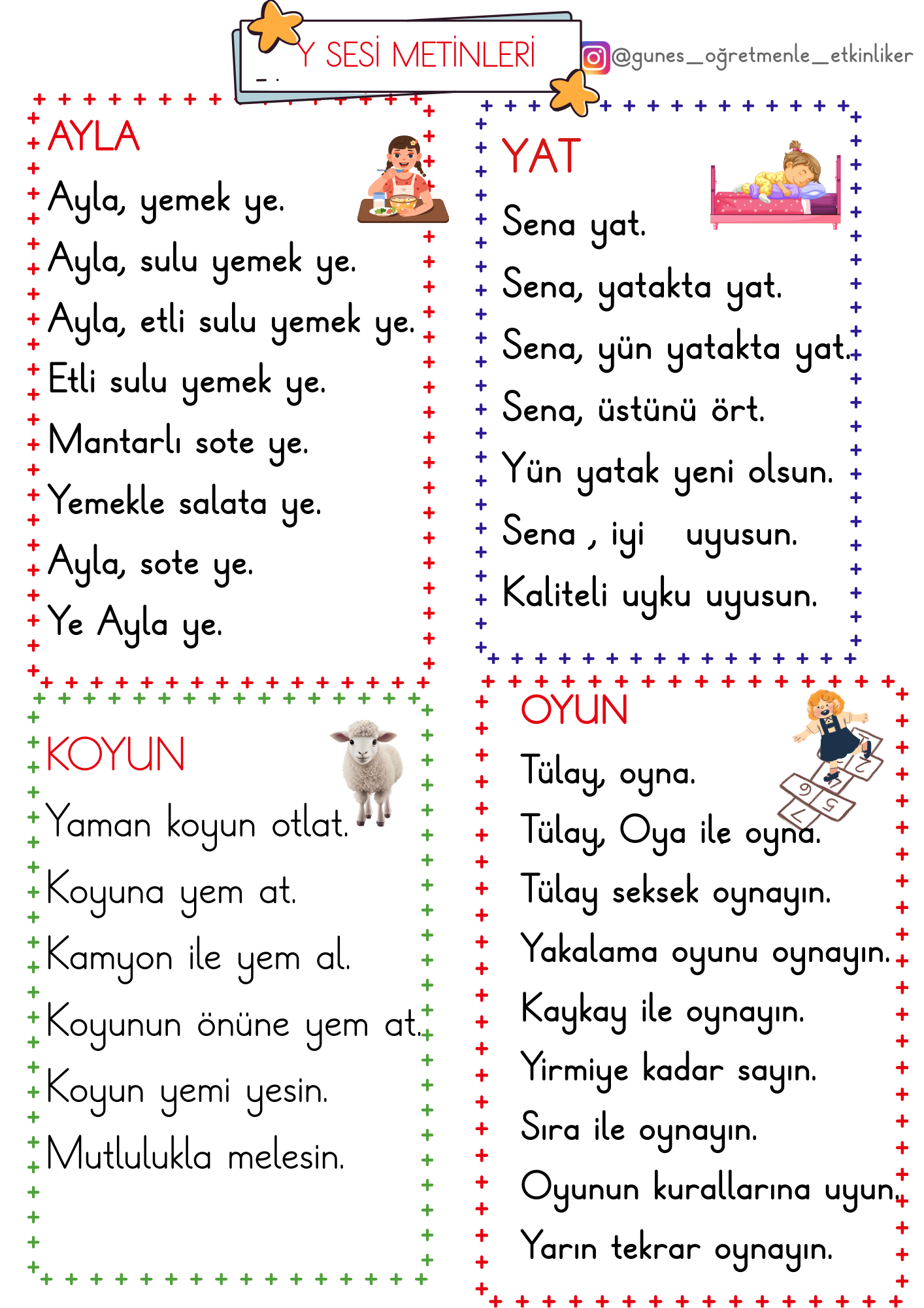 1. Sınıf İlk Okuma Yazma Y-y Sesi Metinleri