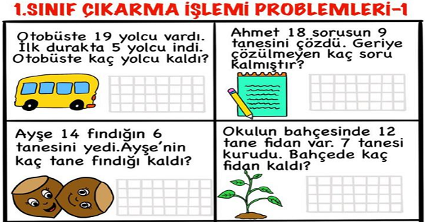 1. Sınıf Matematik Çıkarma İşlemi İle İlgili Problemler