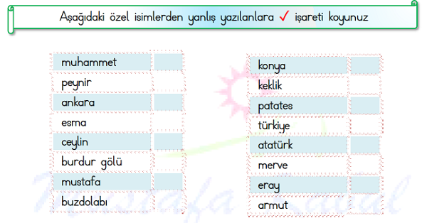 1. Sınıf Türkçe Özel İsimler ve Kesme İşareti-1