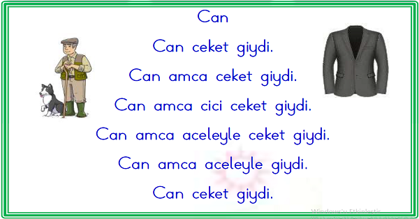 1. Sınıf İlk Okuma Yazma (C-c) Karesel Okuma Metinleri