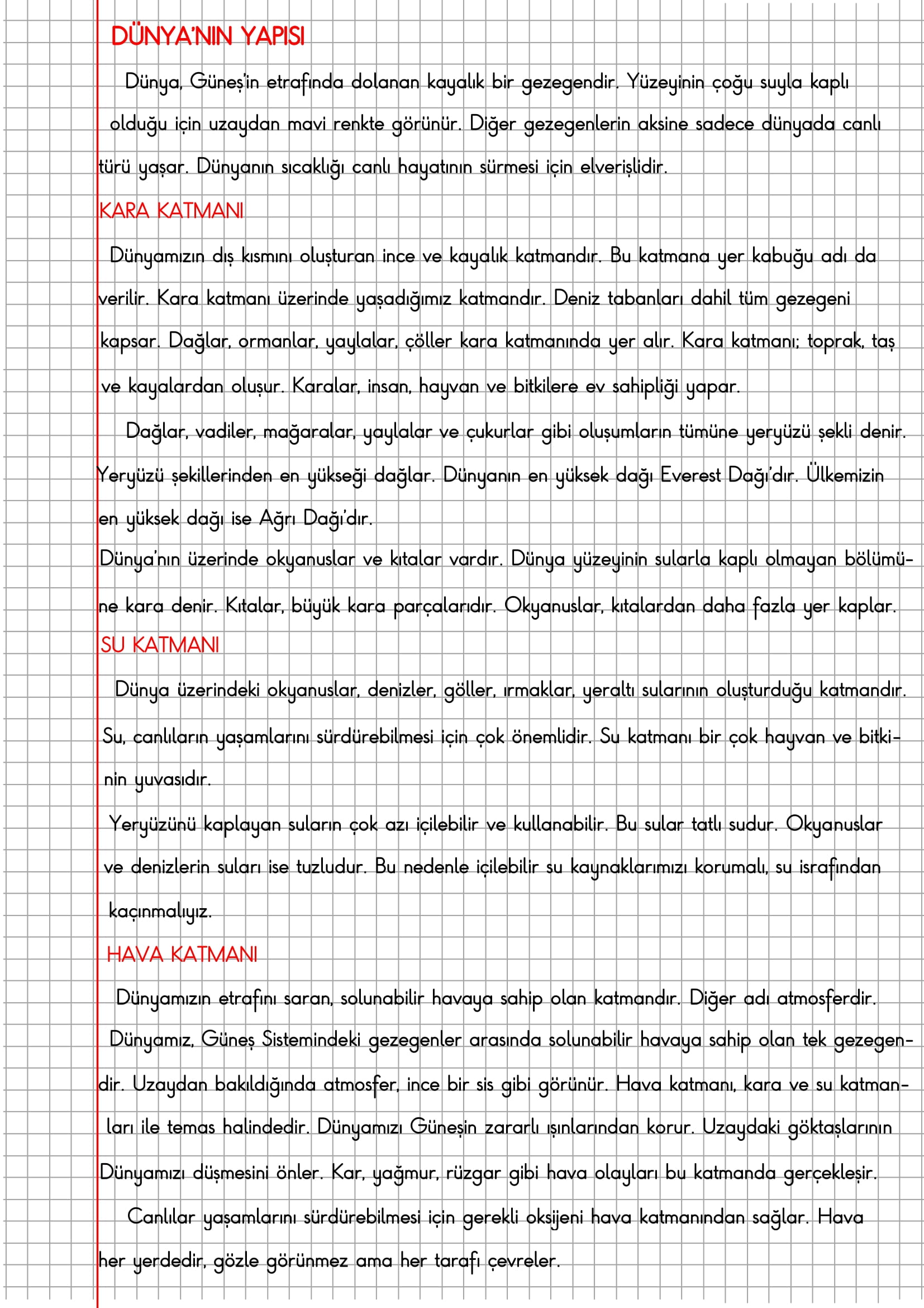 3. Sınıf Fen Bilimleri Dünyanın Yapısı Konu Anlatımı