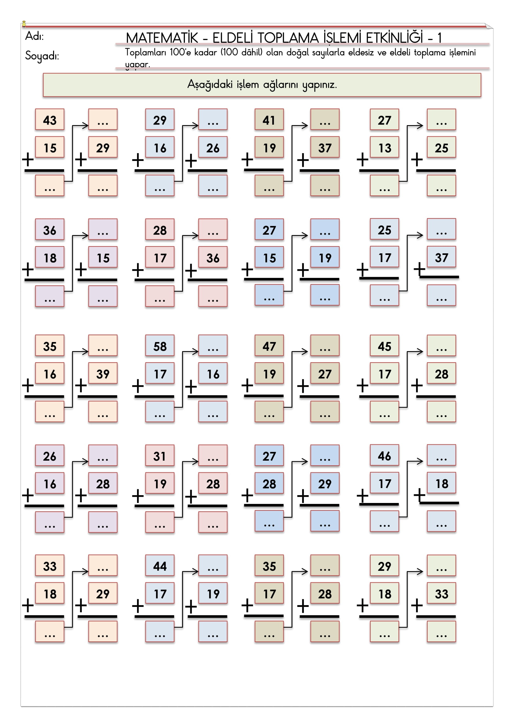 2. Sınıf Matematik Eldeli Toplama İşlemi Etkinliği-2
