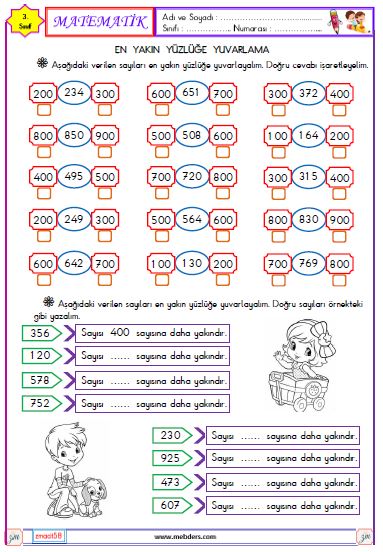 3. Sınıf Matematik En Yakın Yüzlüğe Yuvarlama Etkinliği 1