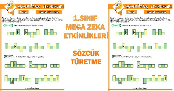 1. Sınıf Mega Zeka Etkinliği - Sözcük Türetme