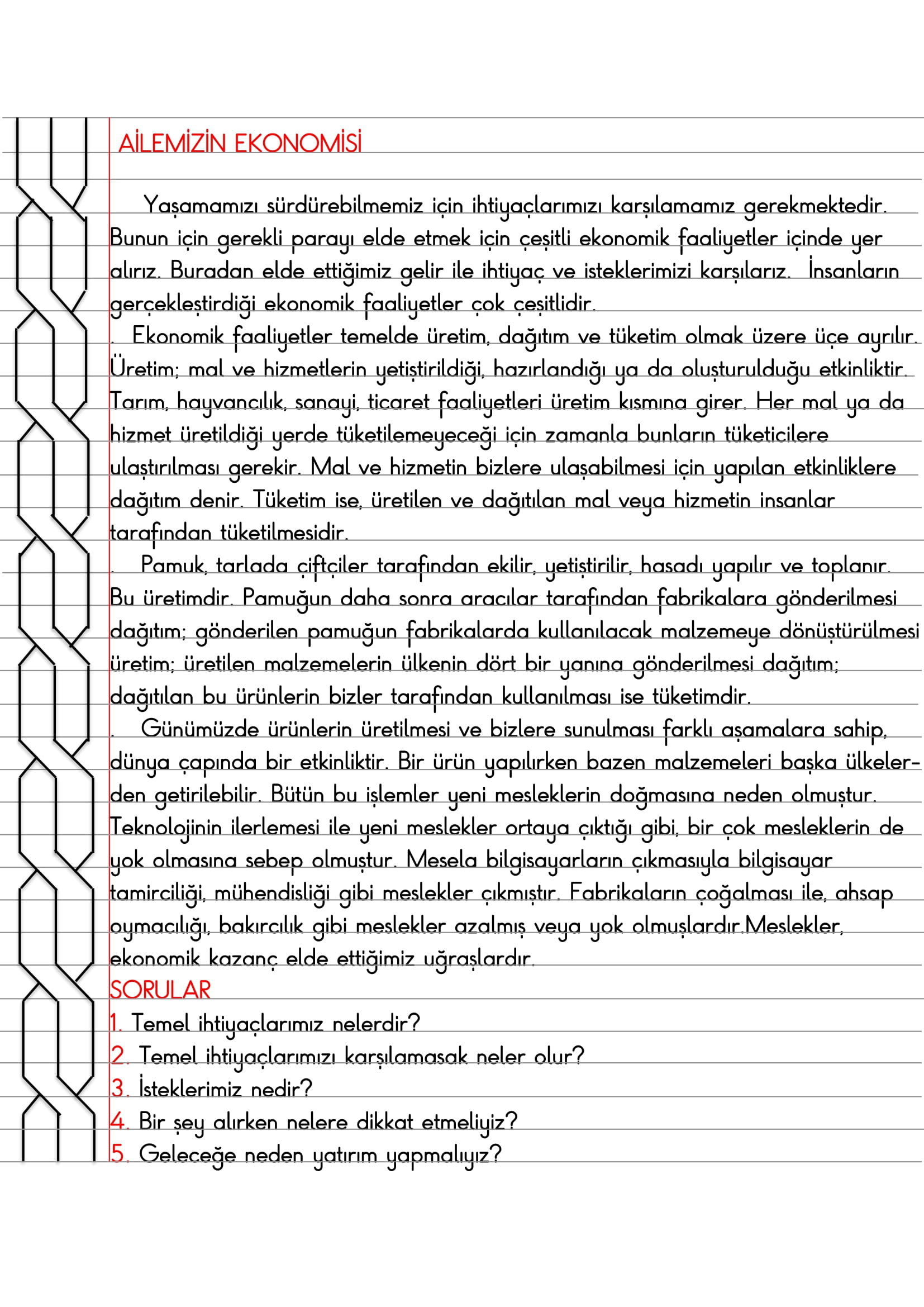 4. Sınıf - Sosyal Bilgiler - Ailemizin Ekonomisi Defter Özeti