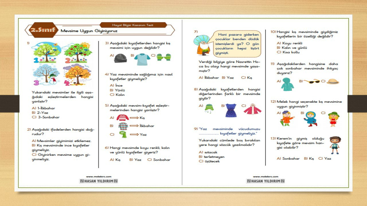2. Sınıf Hayat Bilgisi Mevsime Uygun Giyiniyoruz Testi