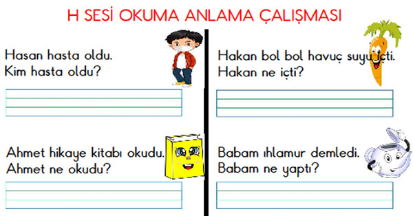 1. Sınıf İlk Okuma Yazma (H-h Sesi) Okuma-Anlama Çalışması