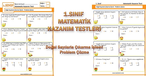 1. Sınıf Matematik Kazanım Testi - Çıkarma Problemleri
