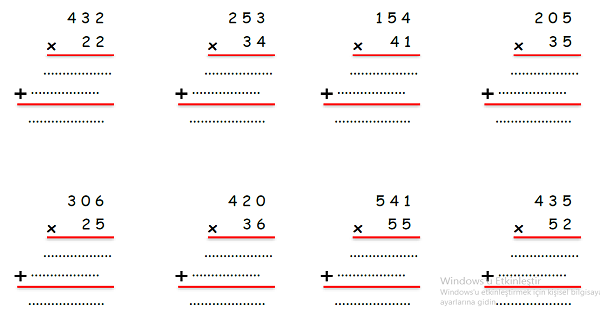 4. Sınıf Matematik Çarpma İşlemi Alıştırmalar-1