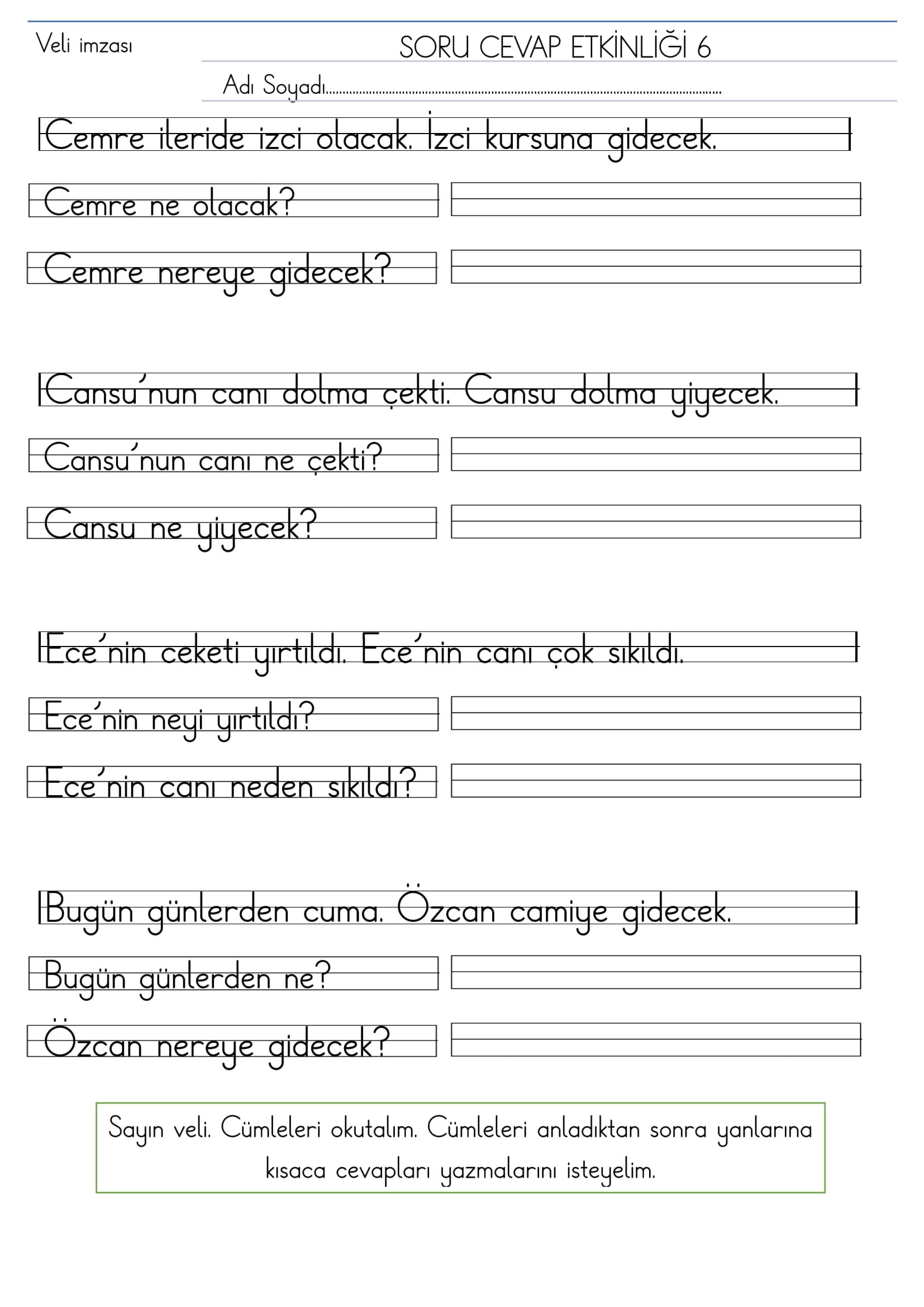 1. Sınıf İlk Okuma Yazma Kısa C Sesi Soru Cevap Etkinliği 6