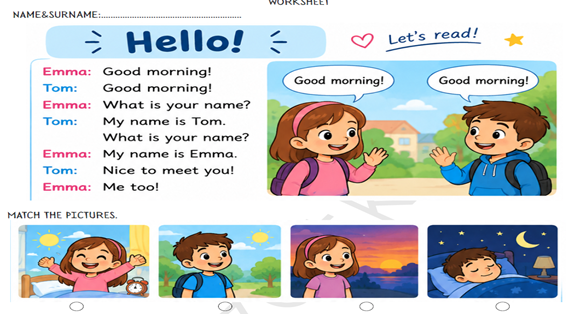 2.Sınıf İngilizce 1.Tema Greetings Çalışma Kağıdı I