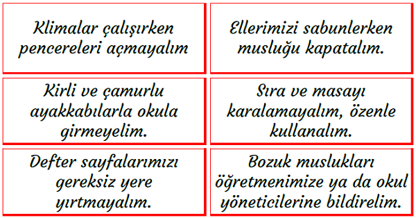3. Sınıf Hayat Bilgisi Okulumuz Hepimizindir Etkinliği Yeni Nesil Sorular