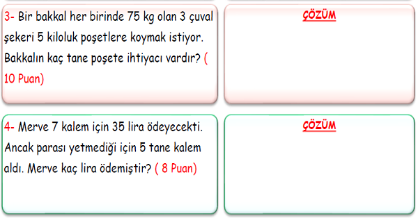 3. Sınıf Matematik Bölme İşlemi Problemleri-4