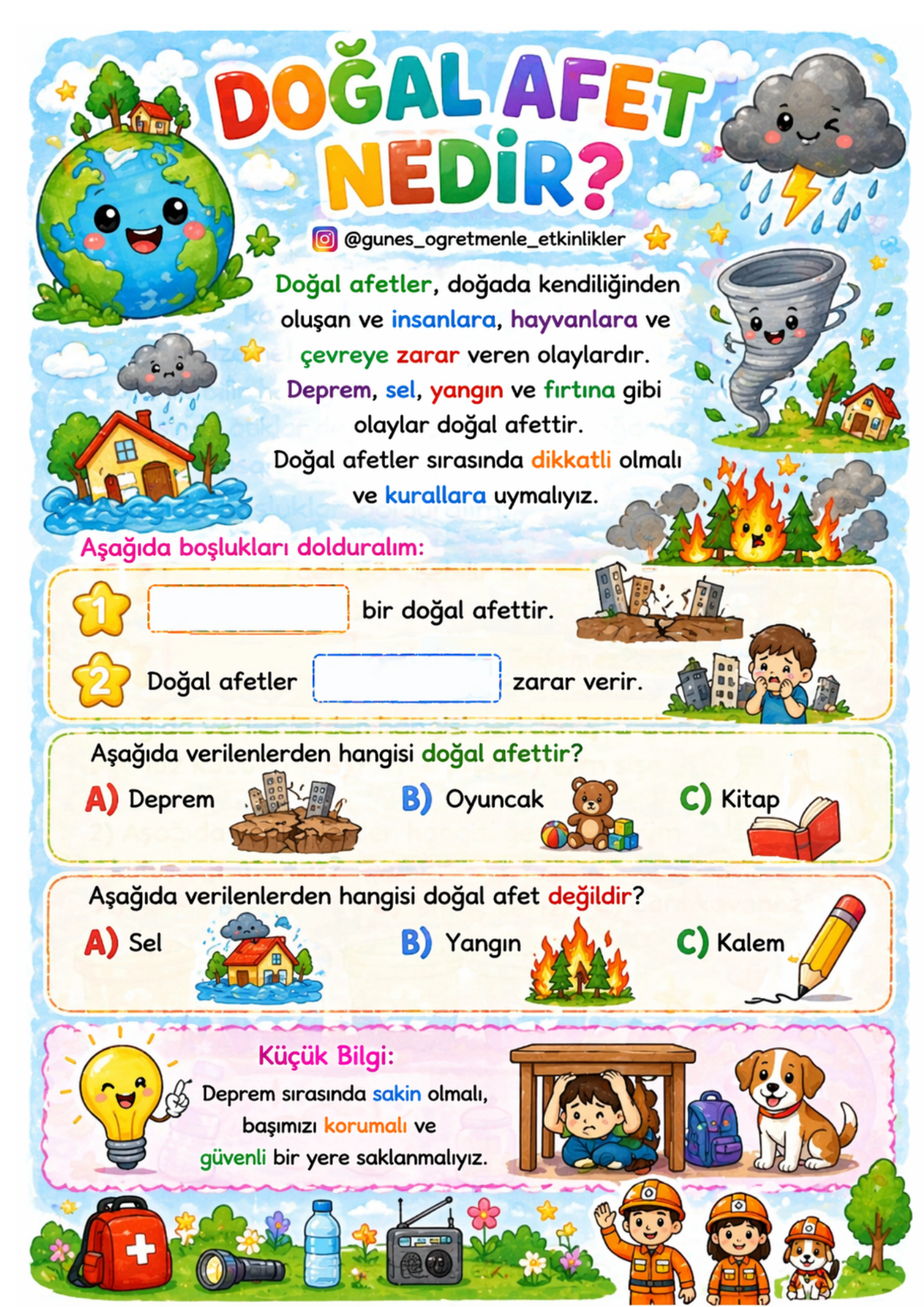 1. Sınıf Hayat Bilgisi Doğal Afetler