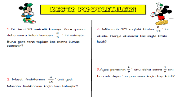4. Sınıf Matematik Kesir Problemleri