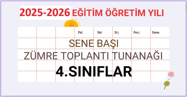 2025-2026 Eğitim Öğretim Yılı 4. Sınıflar Sene Başı Zümre Öğretmenler Kurulu Toplantı Tutanağı