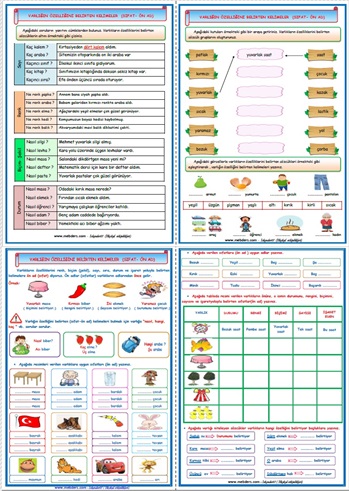 2. Sınıf Türkçe Dersi Varlığın Özelliğini Belirten Kelimeler (Ön adlar - Sıfatlar) 4 Sayfa