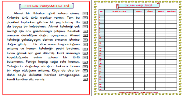 1. Sınıf Türkçe Okuma Yarışması Metni (Kelime Sayılı)