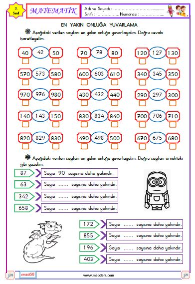 3. Sınıf Matematik En Yakın Onluğa Yuvarlama Etkinliği 1