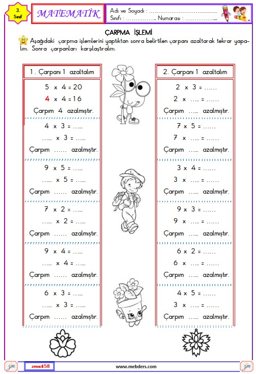3. Sınıf Matematik Çarpanları Azaltalım Etkinliği