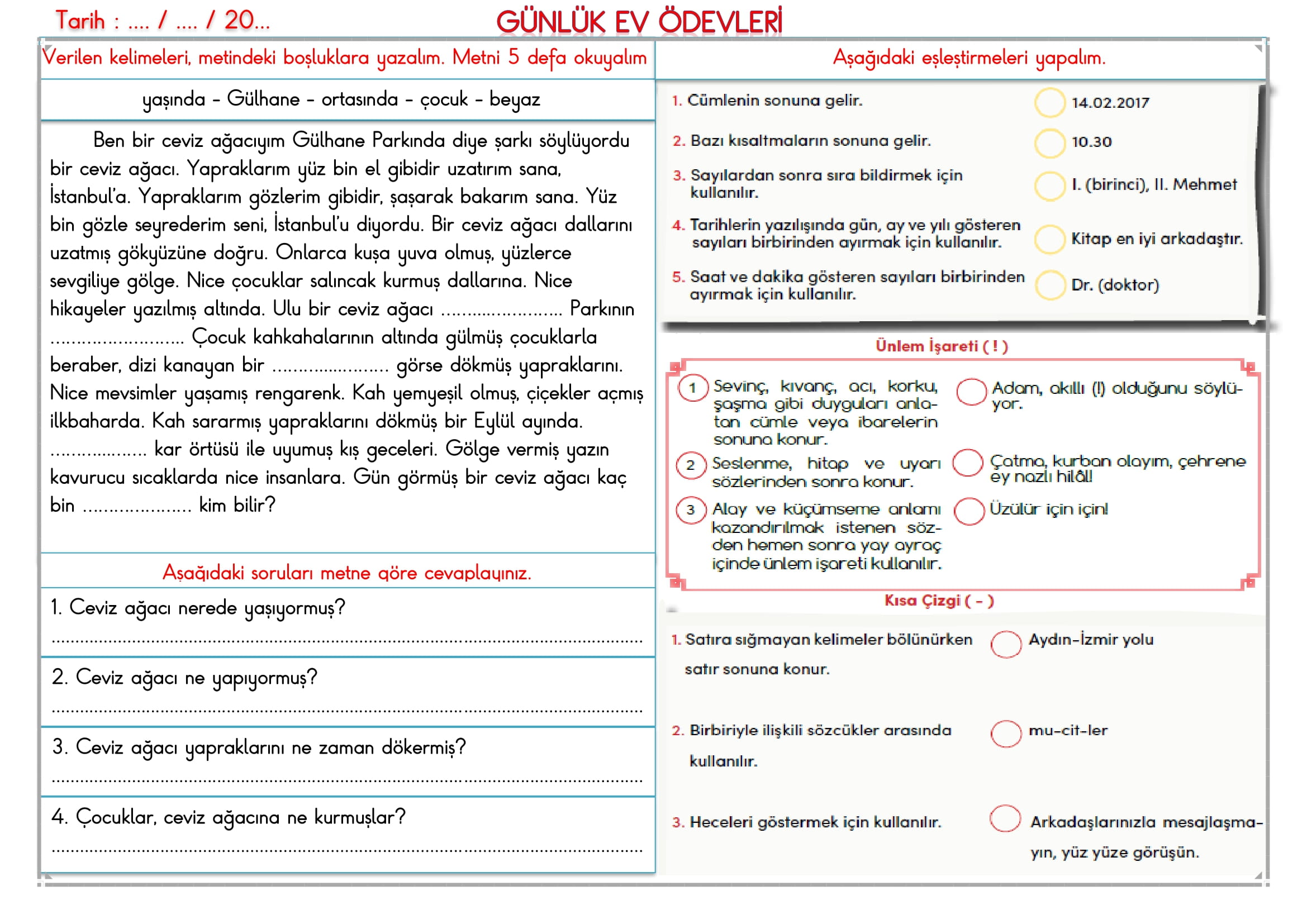 2. Sınıf 11 Nisan 2025 Günlük Ev Ödevi