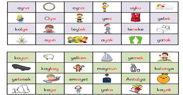 1. Sınıf İlk Okuma Yazma (Y-y Sesi) Okuma Tombalası