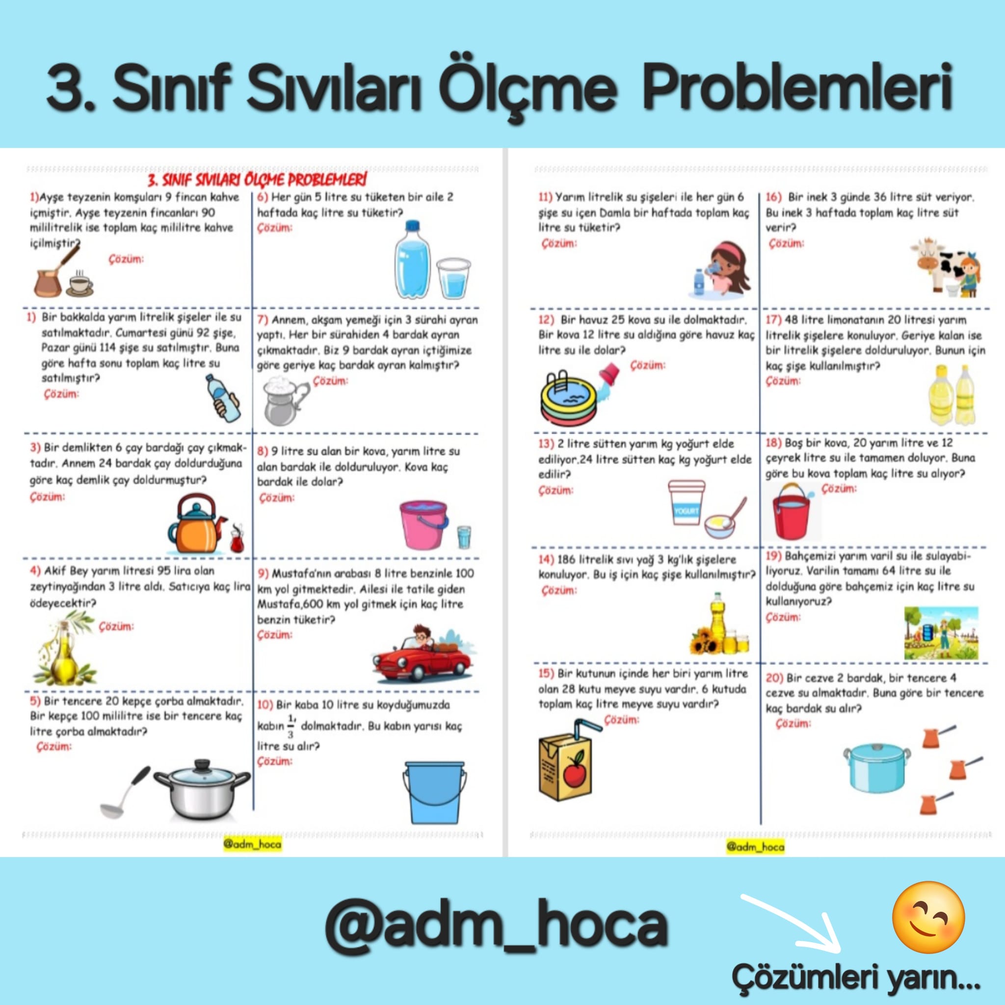 3. Sınıf Matematik Sıvıları Ölçme Problemleri