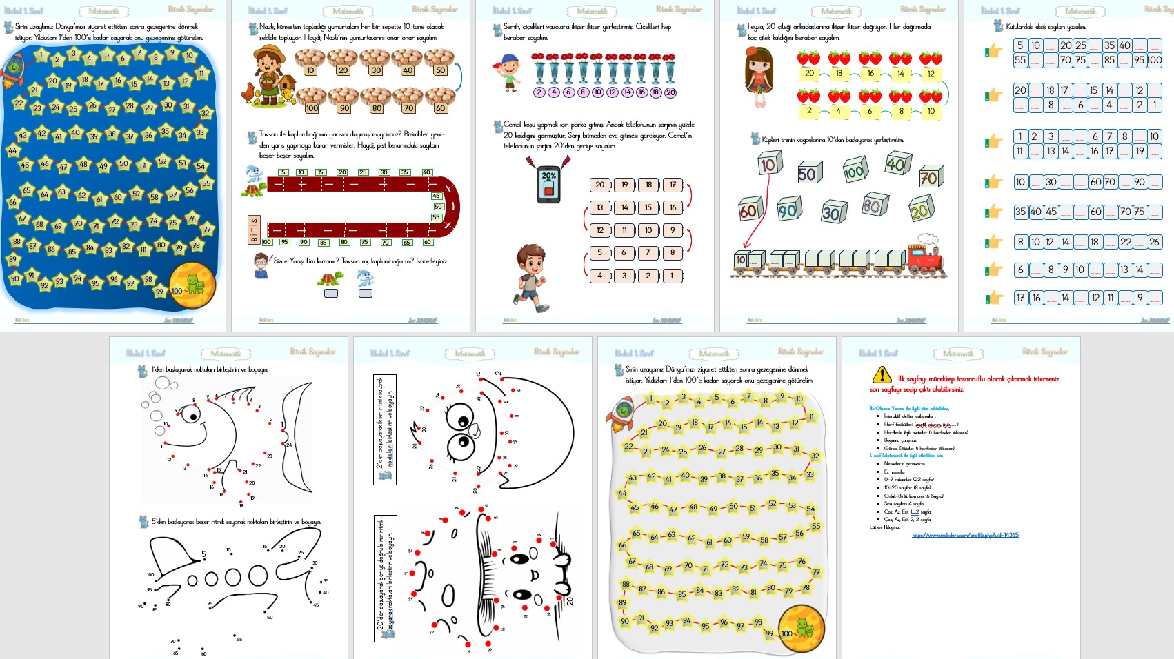 1. Sınıf Matematik RİTMİK SAYMALAR (8 Sayfa)