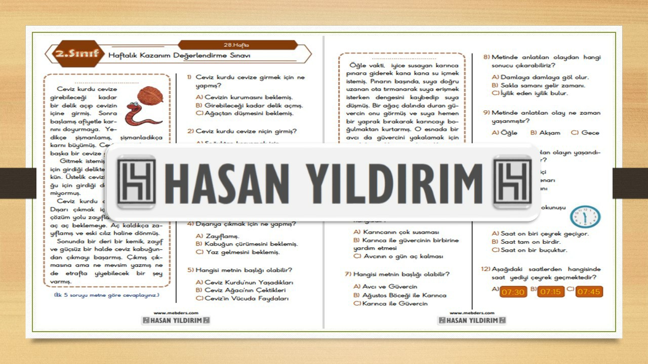 2. Sınıf Haftalık Değerlendirme Testi-28.Hafta(26-30 Nisan)